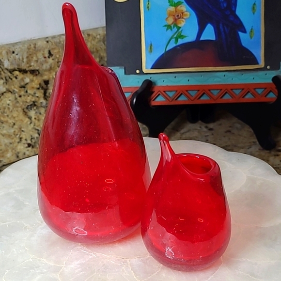 Blenko Red Ruby Teardrop Set - Picture 4 of 5